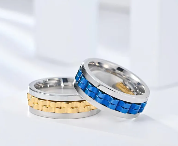 Anillo Fidget Giratorio de Acero Inoxidable para Hombres