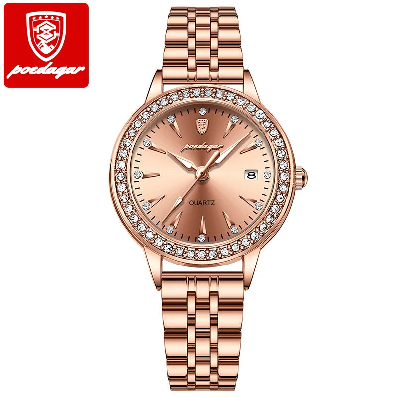 POEDAGAR Female Watch Rose Gold Luxury Brand Ladies Wristwatch Waterproof Stainless Stain Date Quartz Watches for Women