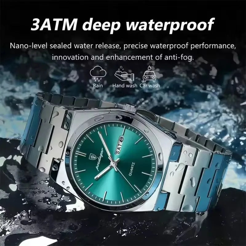 Poedagar 930 Hot Top Band Luminous Hands Quartz Watch for Men Fashion Business Calendar Wristwatch Luxury Stainless Steel Watch