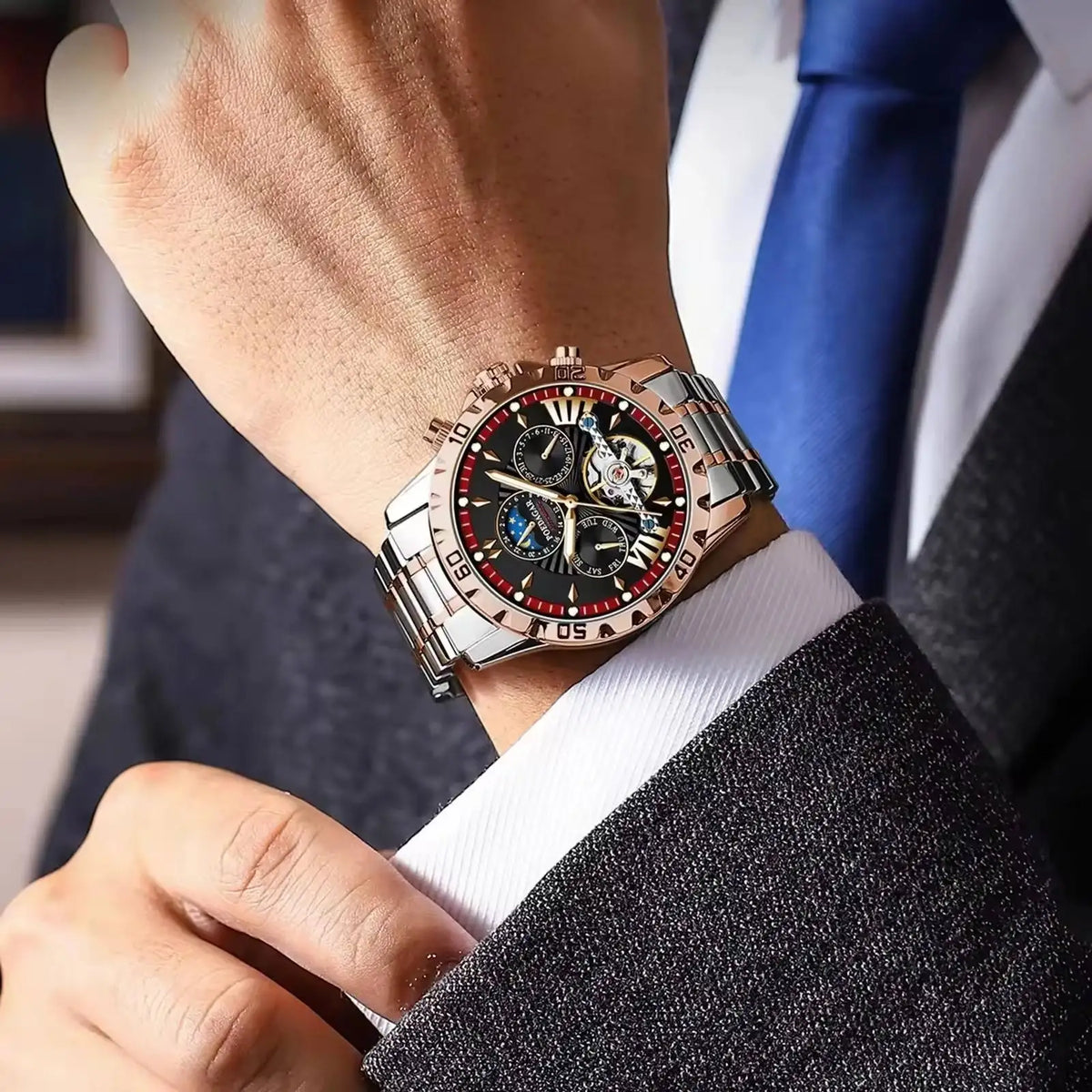 Tourbillon Man Watch Waterproof Automatic Mechanical Watches for Men Chronograph Luminous Multi-function Men's Wrist Watches
