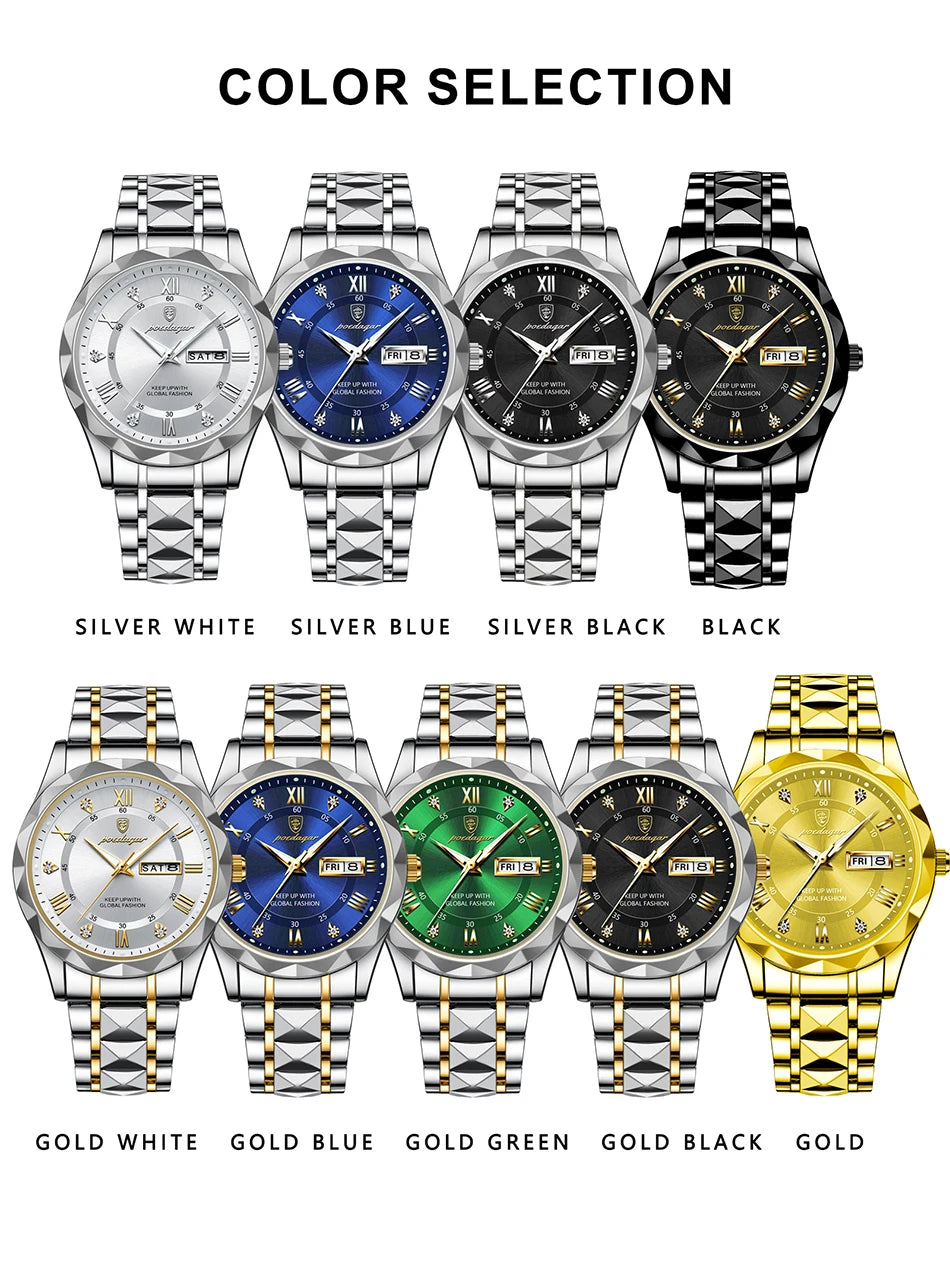 POEDAGAR Watch for Men 615 High Quality Jewelry Diamond Dial Mens Watches Waterproof Steel Strap Wristwatches Relogio Masculino
