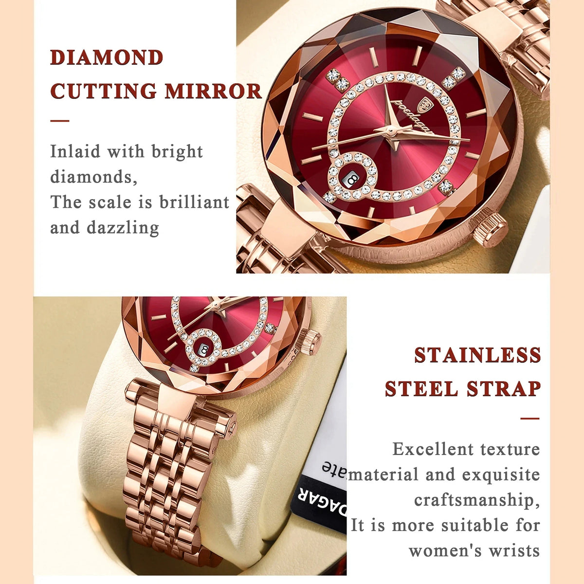 POEDAGAR 726 Watch for Women Waterproof Stainless Steel Ladies Watches High Quality Luxury Diamond Lady Quartz Clock Relojes