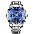 POEDAGAR Watch for Men 8058 New Waterproof Luminous Multifunction Quart Watches Men's Hot Sell Stainless Steel Silver Blue Wrist