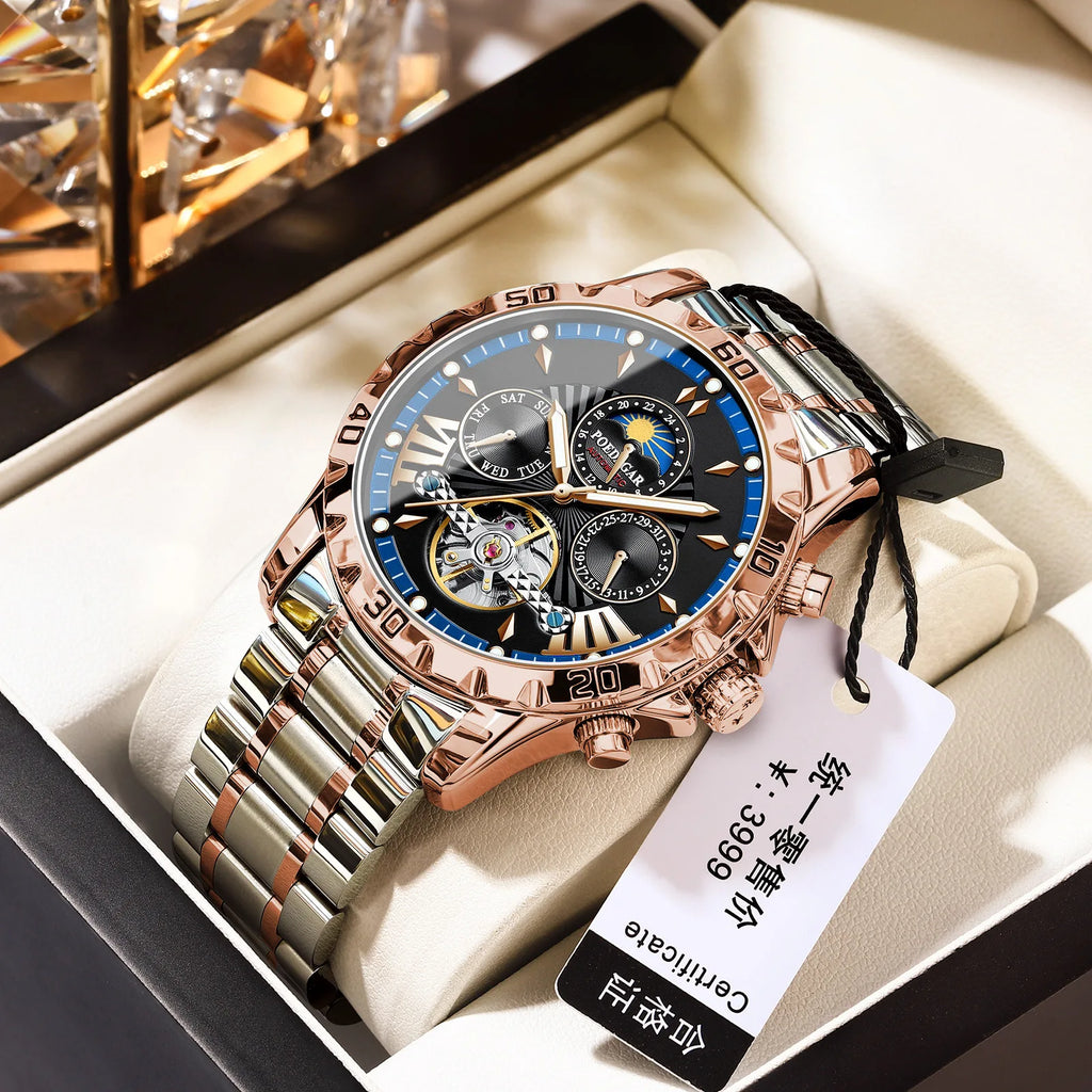 Tourbillon Man Watch Waterproof Automatic Mechanical Watches for Men Chronograph Luminous Multi-function Men's Wrist Watches