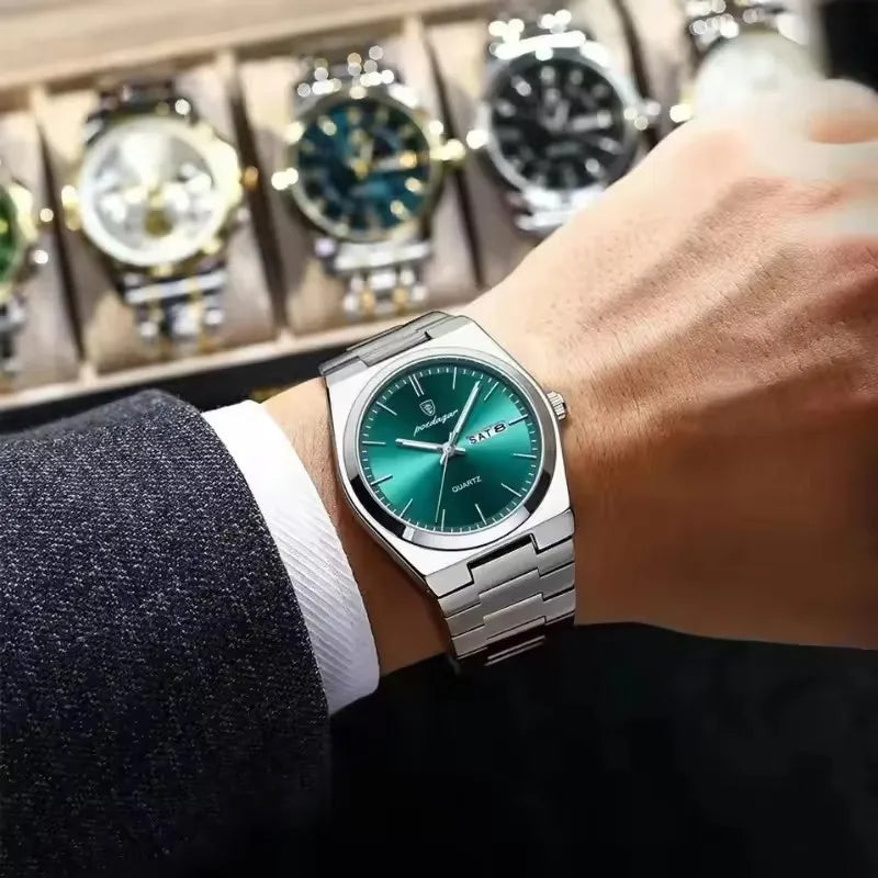 Poedagar 930 Hot Top Band Luminous Hands Quartz Watch for Men Fashion Business Calendar Wristwatch Luxury Stainless Steel Watch