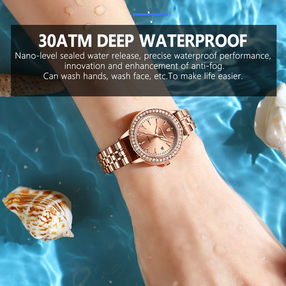 POEDAGAR Female Watch Rose Gold Luxury Brand Ladies Wristwatch Waterproof Stainless Stain Date Quartz Watches for Women
