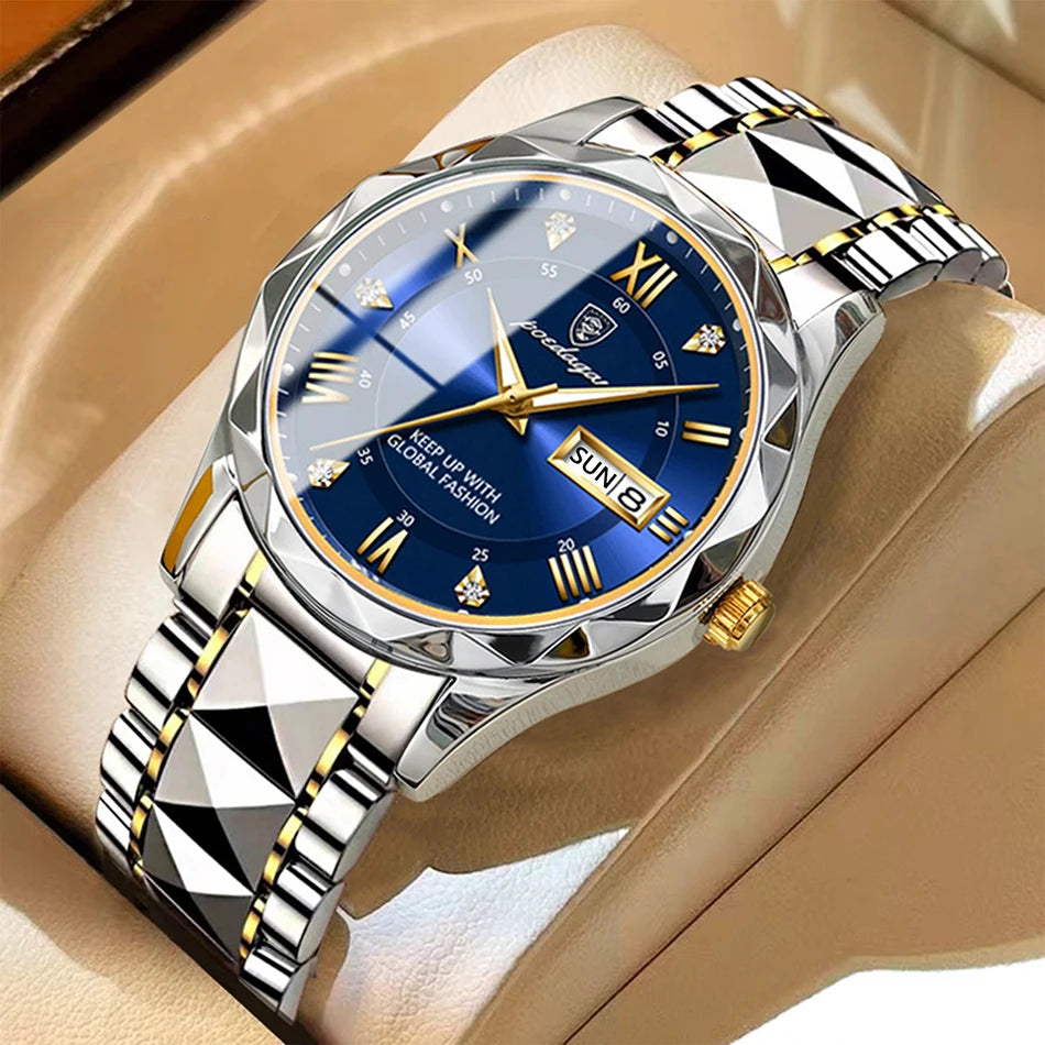 POEDAGAR Watch for Men 615 High Quality Jewelry Diamond Dial Mens Watches Waterproof Steel Strap Wristwatches Relogio Masculino
