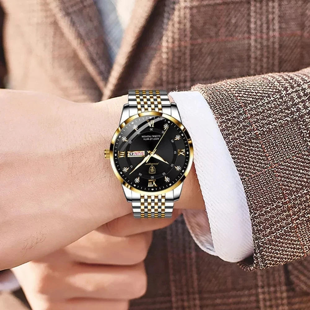 POEDAGAR 836 Men Watch Luxury Business Quartz Men's Wristwatch Waterproof Luminous Date Week Steel Strap Top Clock Man Watches