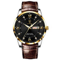 POEDAGAR Watch for Men Luxury Ultra Thin Gold Waterproof Luminous Watches Mens Date Week Leather Wrist Watch Man 836 Custom logo
