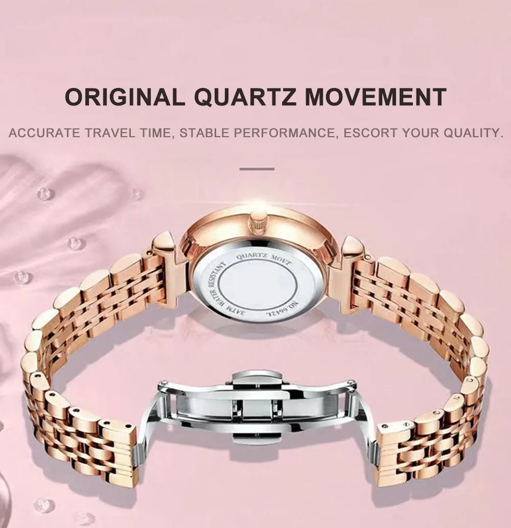 719 Fashion Women Watch Top Brand Ladies Girl Gold Wristwatch Stainless Steel Bracelet Classic Female Clock Gift