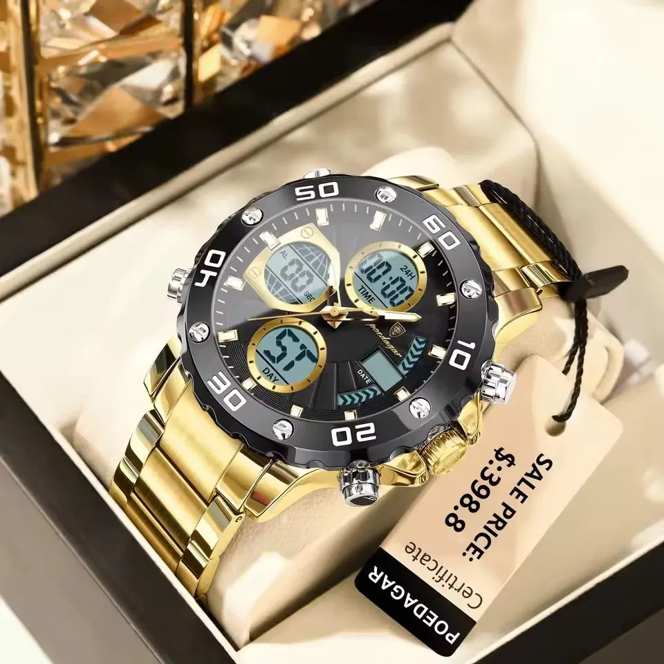POEDAGAR Watch for Men Silver Blue Stainless Steel Quartz Mens Watches Luxury Multifunctional Chronograph Man Clock Wrist