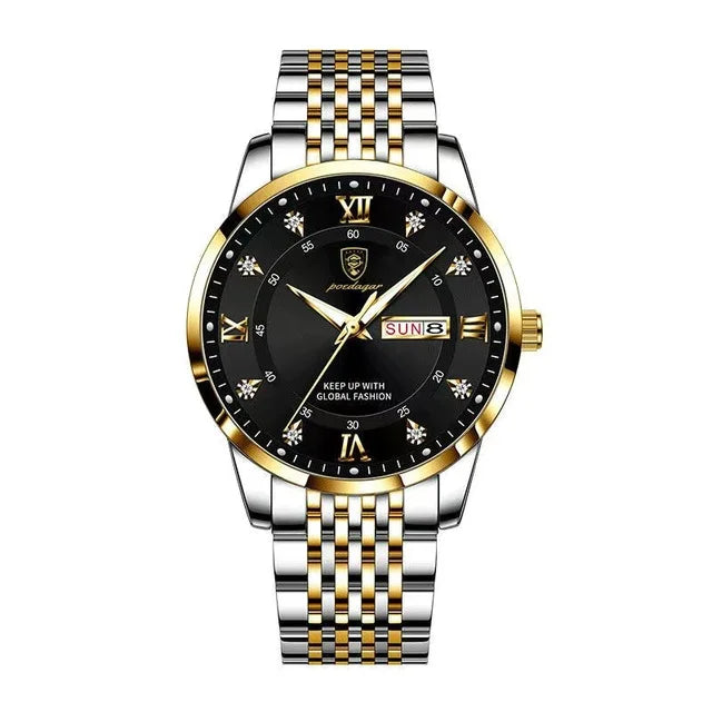 POEDAGAR 836 Men Watch Luxury Business Quartz Men's Wristwatch Waterproof Luminous Date Week Steel Strap Top Clock Man Watches