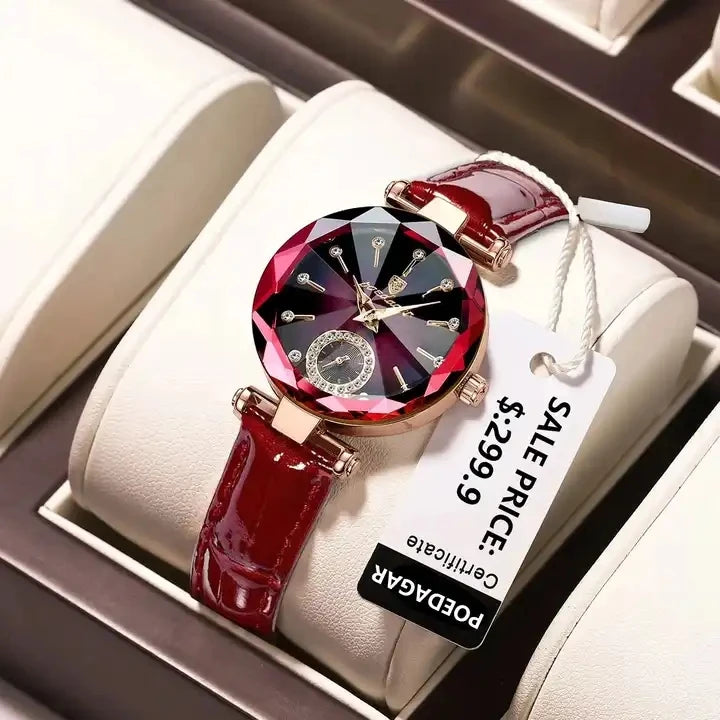 POEDAGAR 719 Fashion Women Watch Top Brand Luxury Ladies Girl Gold Wristwatch Genuine Leather Bracelet Classic Female Clock Gift