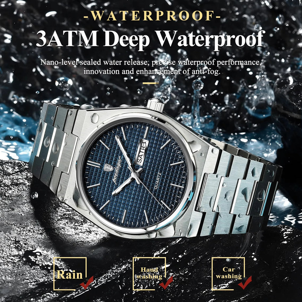 POEDAGAR New Luxury Sport Man Watch Waterproof Luminous Date Week Men Stainls Steel Quartz Men's Male Clock 821