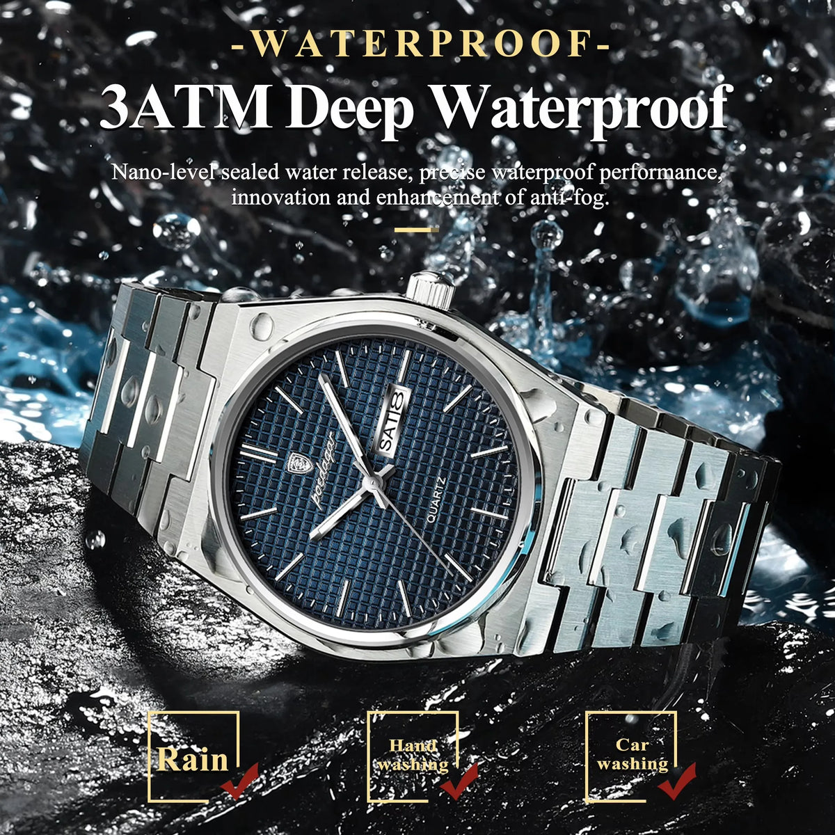 POEDAGAR New Luxury Sport Man Watch Waterproof Luminous Date Week Men Stainls Steel Quartz Men's Male Clock 821