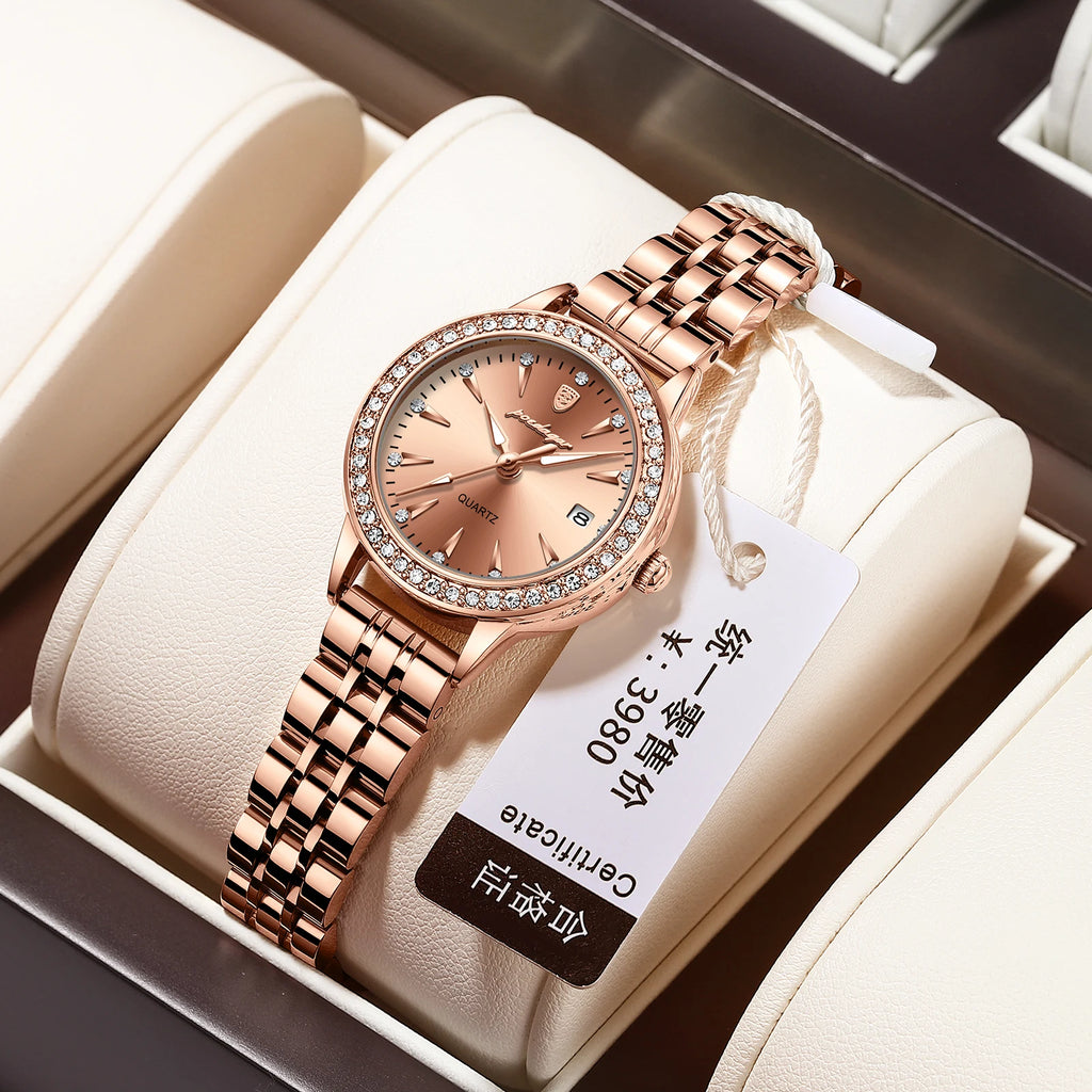 POEDAGAR Female Watch Rose Gold Luxury Brand Ladies Wristwatch Waterproof Stainless Stain Date Quartz Watches for Women