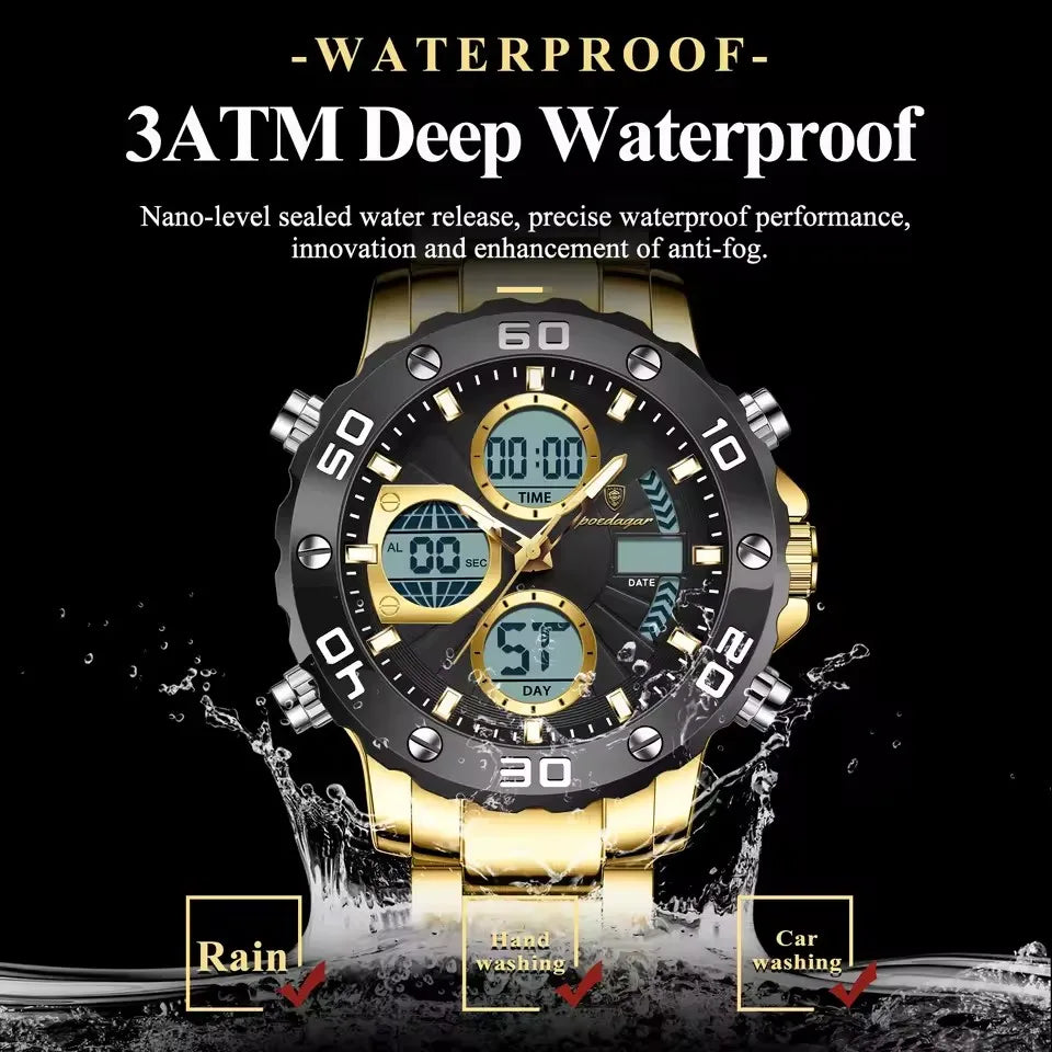 POEDAGAR Watch for Men Silver Blue Stainless Steel Quartz Mens Watches Luxury Multifunctional Chronograph Man Clock Wrist