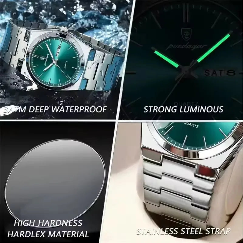 Poedagar 930 Hot Top Band Luminous Hands Quartz Watch for Men Fashion Business Calendar Wristwatch Luxury Stainless Steel Watch