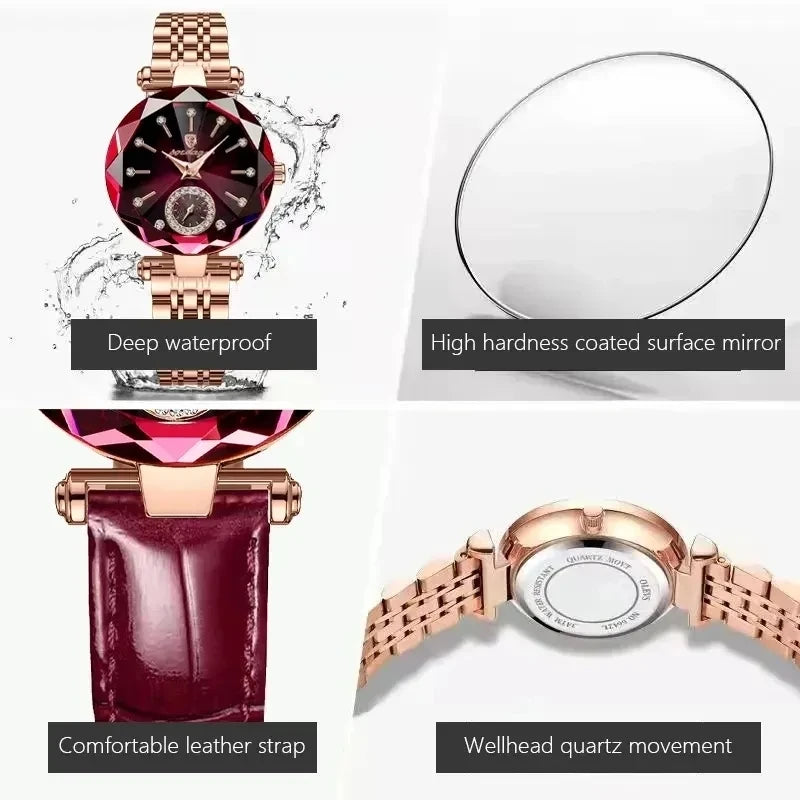 POEDAGAR 719 Fashion Women Watch Top Brand Luxury Ladies Girl Gold Wristwatch Genuine Leather Bracelet Classic Female Clock Gift