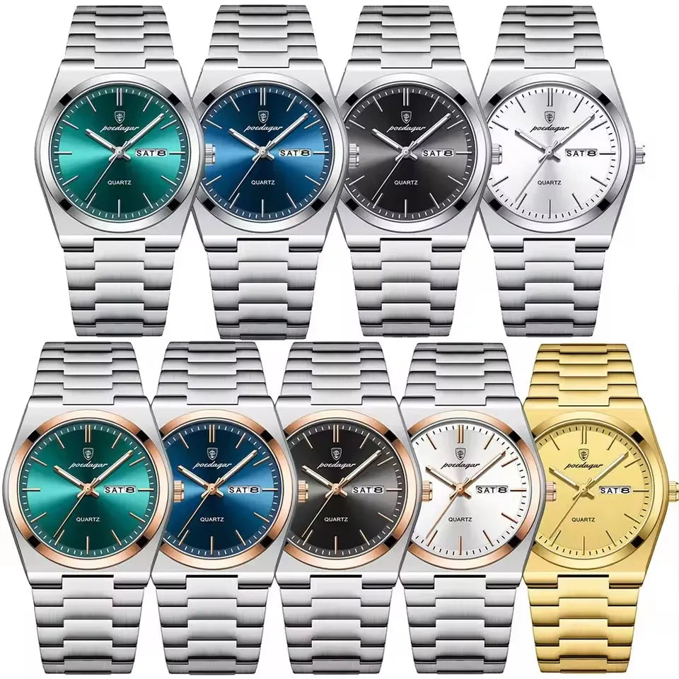 Poedagar 930 Hot Top Band Luminous Hands Quartz Watch for Men Fashion Business Calendar Wristwatch Luxury Stainless Steel Watch