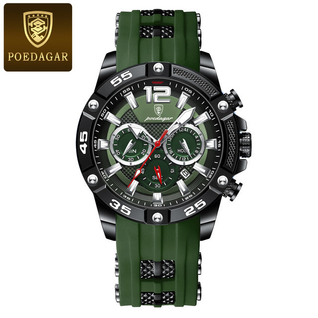POEDAGAR 912 Men's Watch New Design Black Multifunction Quartz Watches 3ATM Waterproof Man Silicone Wristwatches Luminous Clock