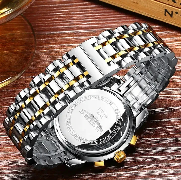 POEDAGAR Watch for Men 8058 New Waterproof Luminous Multifunction Quart Watches Men's Hot Sell Stainless Steel Silver Blue Wrist