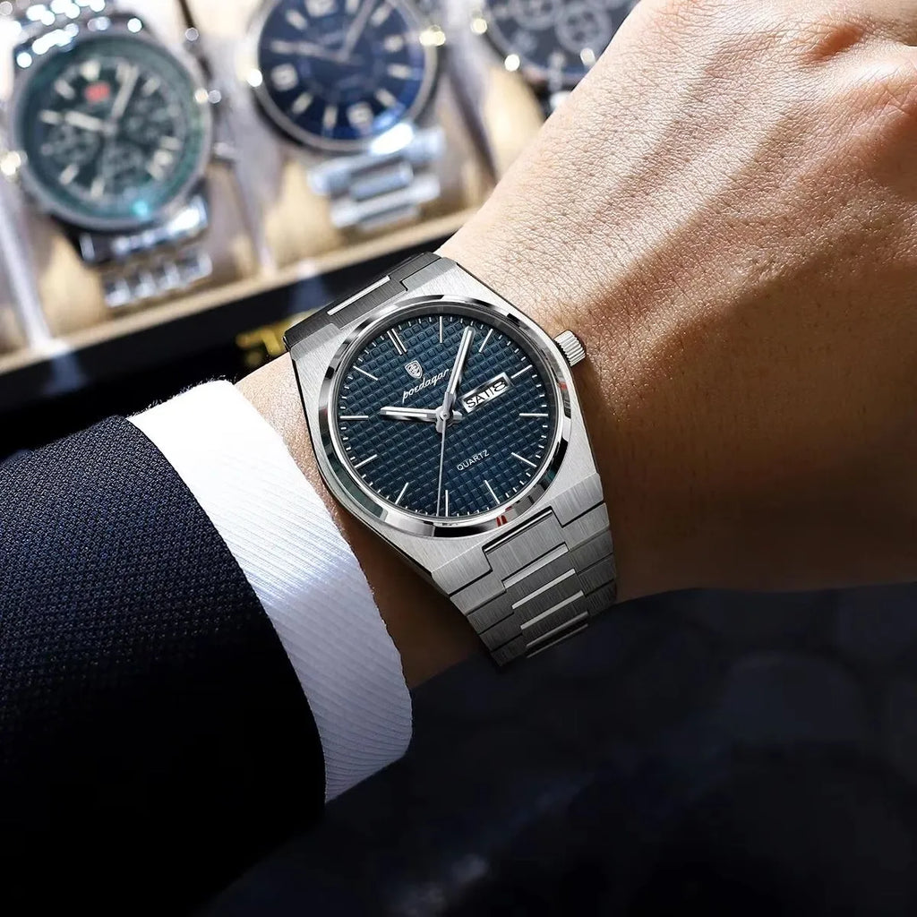 POEDAGAR New Luxury Sport Man Watch Waterproof Luminous Date Week Men Stainls Steel Quartz Men's Male Clock 821