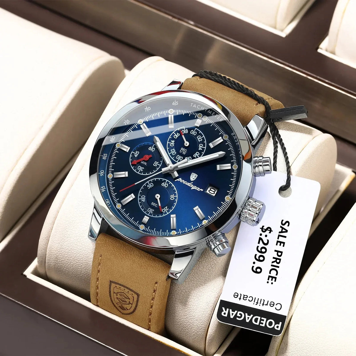 POEDAGAR Watch Men 932 Sports Leather Chronograph Watches Mens Fashion Waterproof Quartz Wristwatches Man Relogio Masculino