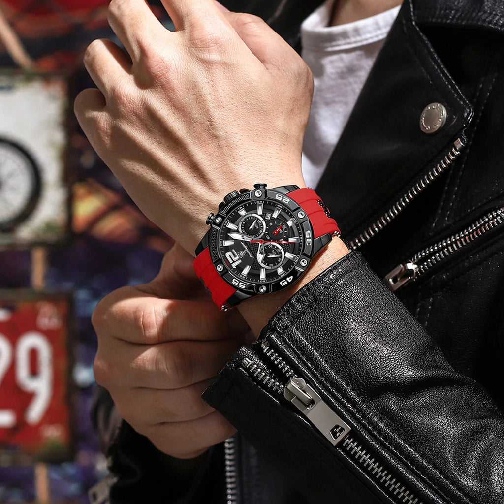 POEDAGAR 912 Men's Watch New Design Black Multifunction Quartz Watches 3ATM Waterproof Man Silicone Wristwatches Luminous Clock