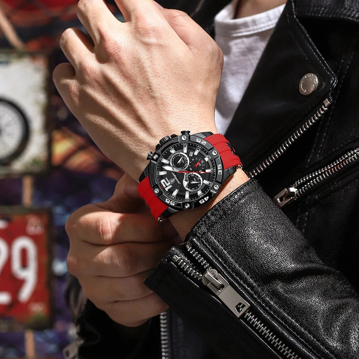 POEDAGAR 912 Men's Watch New Design Black Multifunction Quartz Watches 3ATM Waterproof Man Silicone Wristwatches Luminous Clock