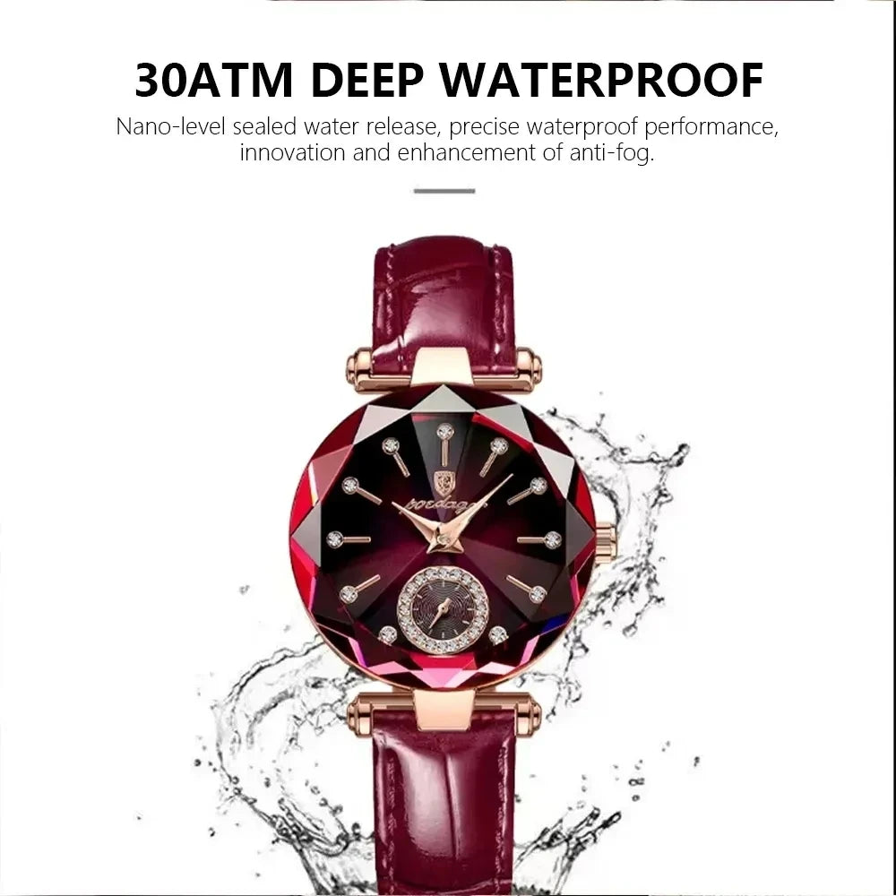 POEDAGAR 719 Fashion Women Watch Top Brand Luxury Ladies Girl Gold Wristwatch Genuine Leather Bracelet Classic Female Clock Gift