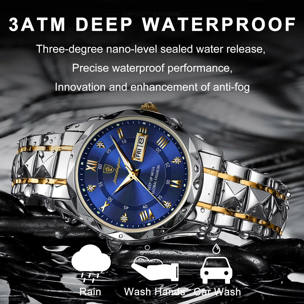 POEDAGAR Watch for Men 615 High Quality Jewelry Diamond Dial Mens Watches Waterproof Steel Strap Wristwatches Relogio Masculino