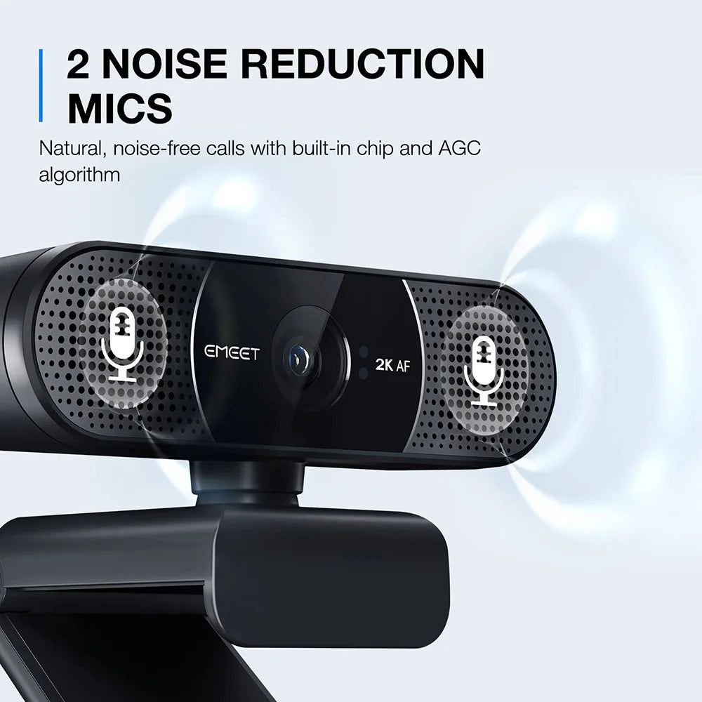 Minicámara web USB EMEET 2K con enfoque automático para portátiles