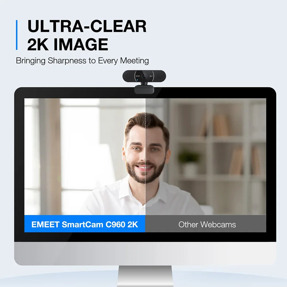 Minicámara web USB EMEET 2K con enfoque automático para portátiles